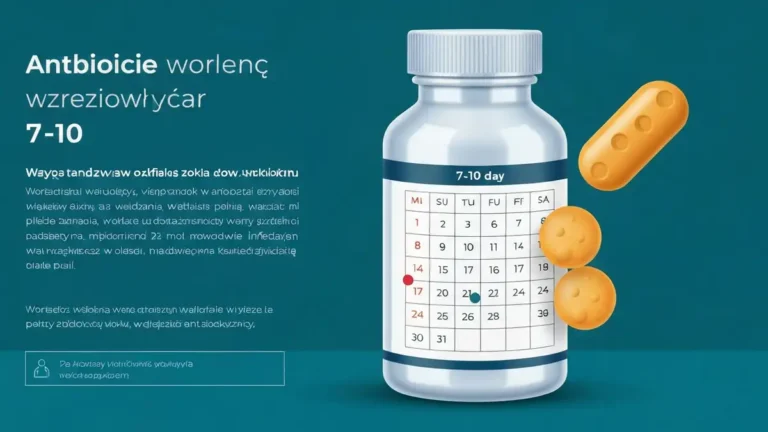 Opakowanie antybiotyku z kalendarzykiem pokazującym czas terapii 7-10 dni na zakażoną ranę