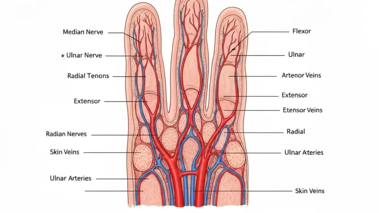 Anatomia palca - nerwy, ścięgna i naczynia krwionośne w przekroju poprzecznym